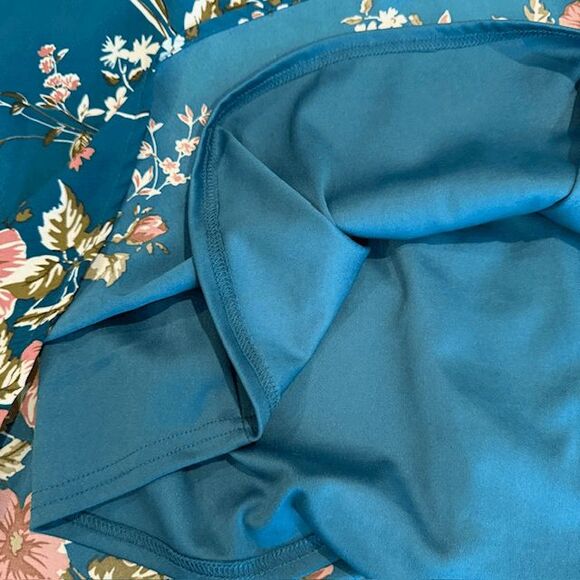 Altar'd State Floral Teal Long Sleeve Dress Empire Waist Bell Sleeves Size Small - Picture 5 of 11